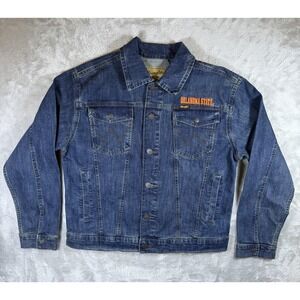 Oklahoma State Cowboys Jacket Mens Medium Blue NCAA Football Denim Wrangler
